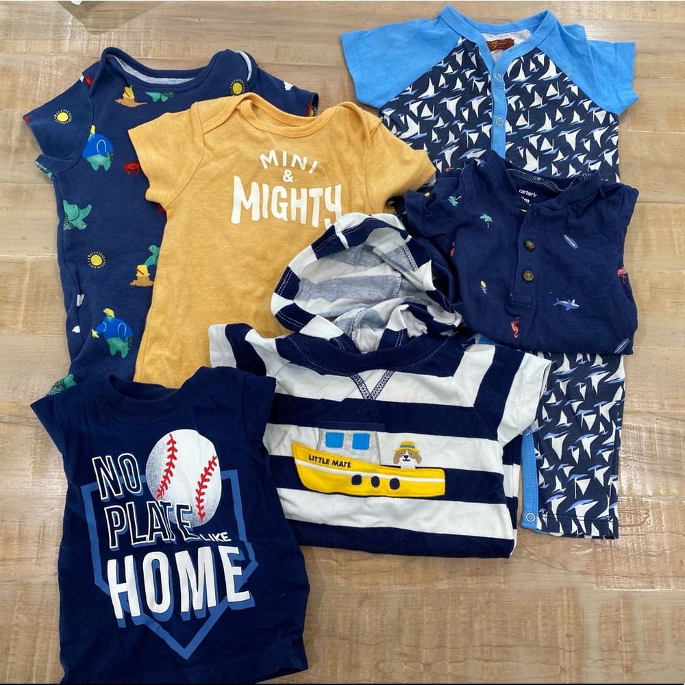 6 set baby boy bundle of clothes baseball tee bodysuit onesie carters